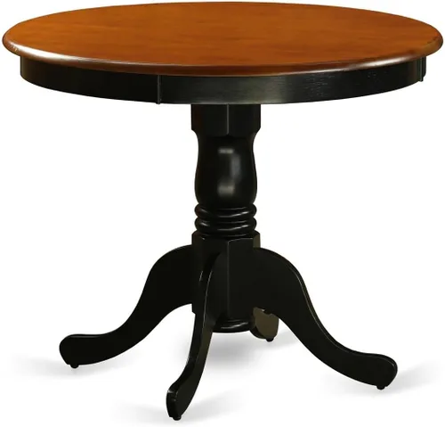 Vista 4 de HomeStock Mesa de comedor redonda de madera, mesa de cocina resistente para espacios pequeños, color negro y cereza/36 pulgadas sin gotas