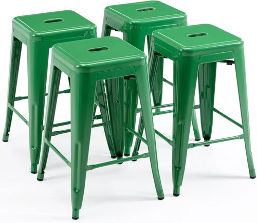 Vista 16 de Vogue Furniture Direct 24" Taburetes de bar de metal sin respaldo negros para interiores/exteriores, altura para encimera con asiento cuadrado