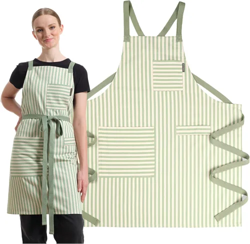 Vista 14 de MEEMA Cooking Aprons for Women with Pockets Comfortable One Size Fits All Upcycled Adjustable Cross Back Aprons for Men