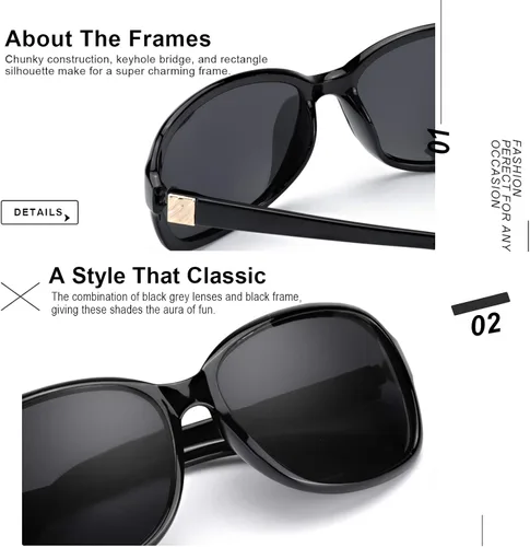 Vista 5 de SIPHEW Gafas de sol polarizadas para mujer, gafas de sol cuadradas clásicas para mujer con protección UV