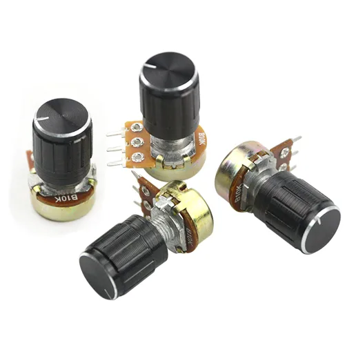Vista 4 de WMYCONGCONG 20 PCS B10K 10K Ohm eje moleteado lineal rotatorio potenciómetro cónico con perilla negra (WH148) Kit