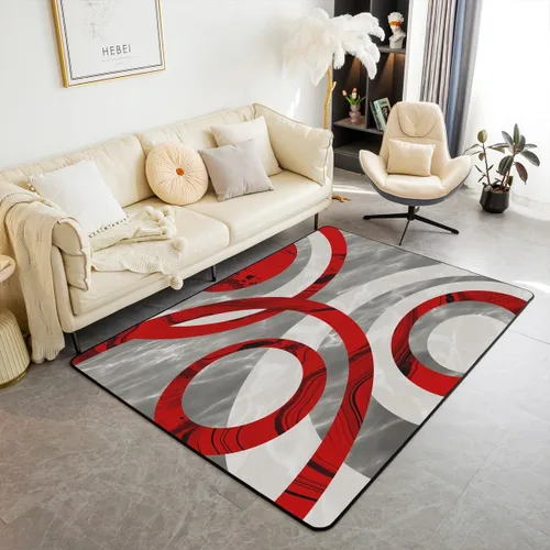 Vista 8 de jejeloiu Alfombra de área de remolinos negros y rojos de 3 x 5 pies para niños, geométrica abstracta, alfombra para sala de estar, alfombra
