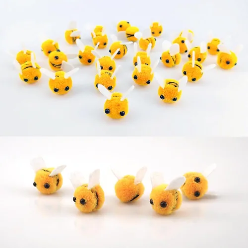 Vista 5 de SaktopDeco 28 piezas de fieltro de lana de abejas para manualidades, decoración de felpa de abeja para abeja, decoración de revelación de género