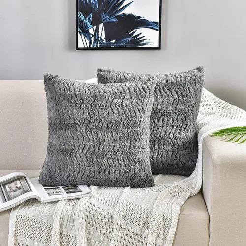 Vista 10 de YUSOKI - Fundas de almohada de pelo sintético de lujo - 18 x 18 pulgadas, juego de 2 - Fundas de almohada decorativas de pelo suave y esponjoso