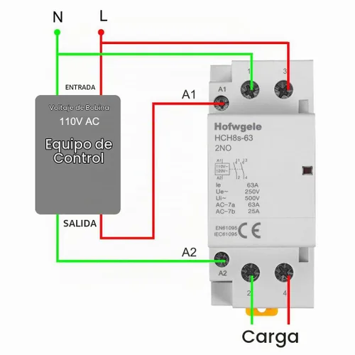 Vista 5 de HCH8s-63 Contactor de CA del hogar 63A 2 postes dos normalmente abiertos 110V/120V voltaje de bobina 1.378 in montaje en carril DIN