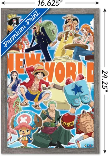 Vista 3 de Trends International One Piece - Póster de pared New World, 22.4 pulgadas de largo x 14.7 pulgadas, versión enmarcada en madera de granero
