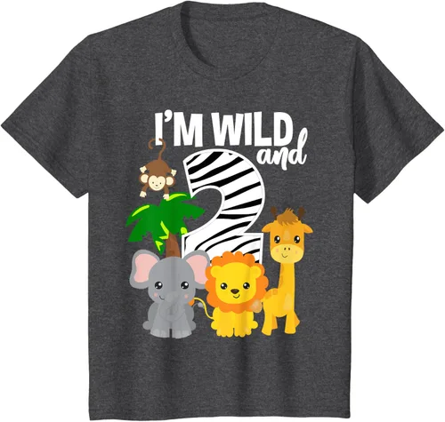 Vista 32 de Camiseta de cumpleaños con temática de zoológico de I'm Wild and 2, Negro, S