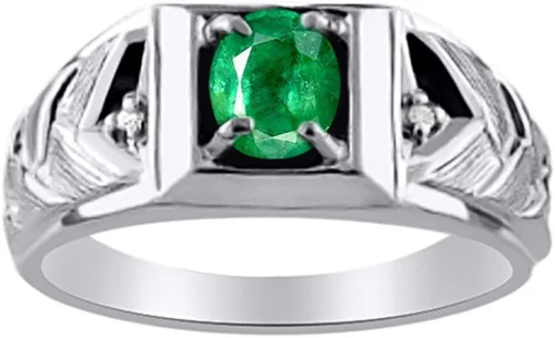 Vista 4 de Rylos Anillos para hombre, oro blanco de 14 quilates, anillo de diamante y ojo de tigre de 0.276 x 0.197in, anillos de piedras preciosas