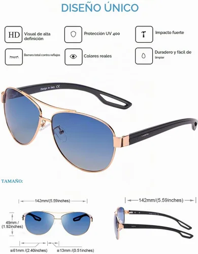 Vista 5 de CARFIA Aviator Polarized Sunglasses for Women UV400 Protection CA3210 Lente degradado azul