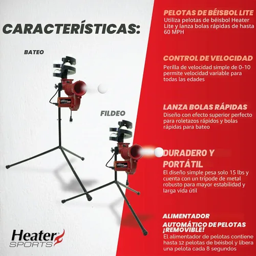 Vista 2 de Heater Sports Slider Lite 360 - Máquina de lanzamiento de béisbol con alimentador automático de bolas, entrega precisa de 360 grados, herramienta