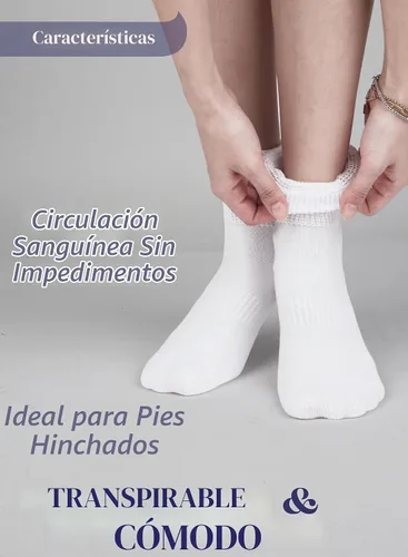 Vista 4 de Hugh Ugoli Calcetines tobilleros de algodón para mujer para diabéticos, anchos, sueltos, elásticos, puntera sin costuras, semiacolchado superior sin
