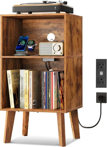 Vista 9 de WLIVE Moderna mesita de noche con almacenamiento, mesita de noche de espacio pequeño, mesa auxiliar para dormitorio y sala de estar, mesita de noche
