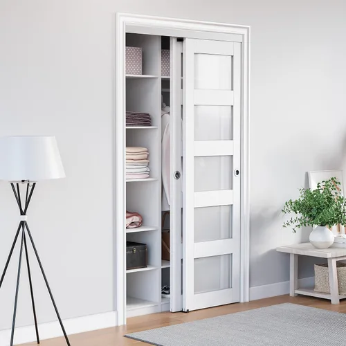 Vista 7 de Herrajes para puerta corredera de 4 pies, kit de riel de puerta de armario, estilo de montaje superior, hecho de aluminio resistente, suave