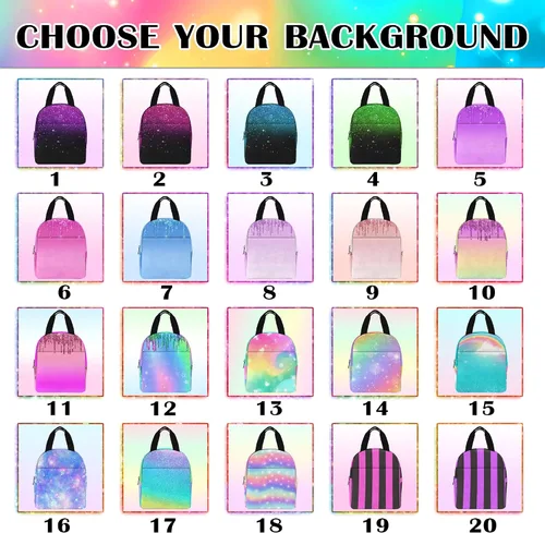 Vista 3 de Mochila escolar personalizada para niños y niñas de primaria con nombre brillante y patrón brillante, impermeable, con lonchera para hija, hijo, a