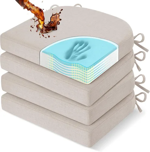 Vista 12 de downluxe Cojines para sillas de comedor, almohadillas de lino de espuma viscoelástica para sillas de cocina con lazos, cubierta impermeable, Beige