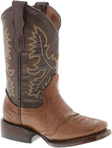 Vista 2 de Kids Grizzly Honey Brown Western Cowboy Boots Leather Solid Square Toe Botas