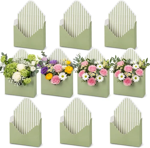Vista 8 de Geyee 10 cajas sobre para ramo de floristería de graduación clase de 2026, ramo de flores de corazón rosa, embalaje de papel de regalo, bolsas