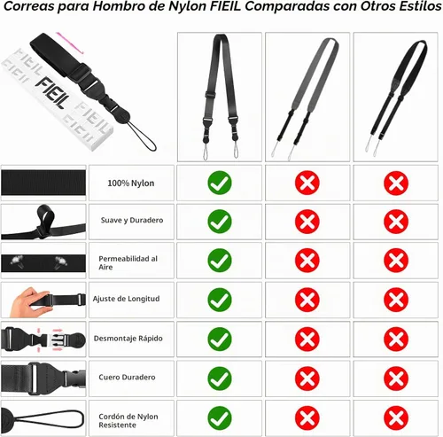 Vista 5 de FIEIL Correa de hombro ajustable, correa de nailon para cámara, cómoda correa para el cuello para iPad, tableta de teléfono celular, cámara, laptop