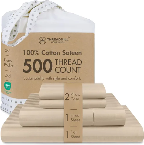 Vista 22 de Threadmill - Sábanas de algodón de lujo para hotel, tamaño King, 100% algodón, 500 hilos con bolsillo profundo, ajuste cómodo, suaves y frescas