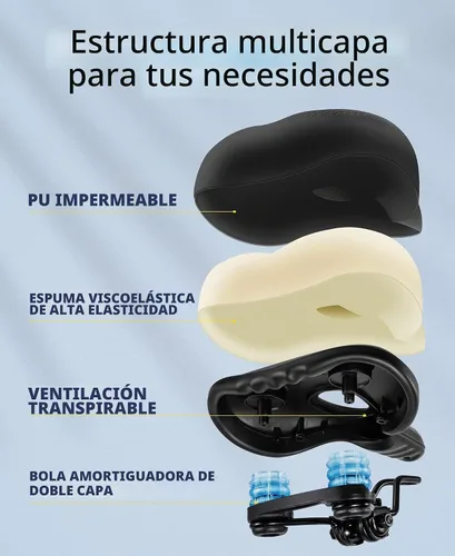 Vista 2 de ROCKBROS Asiento de bicicleta de espuma viscoelástica, sillín de bicicleta cómodo e impermeable para bicicletas de ciudad, MTB y carreras