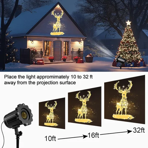 Vista 3 de Proyector de luces de Navidad dinámicas 3D para exteriores e interiores, decoraciones navideñas de renos, luces de proyector impermeables