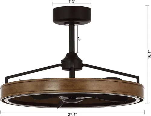 Vista 5 de Parrot Uncle Ventiladores de techo con luces y control remoto, ventilador de techo sin aspas con luz para dormitorio, sala de estar, comedor, 27