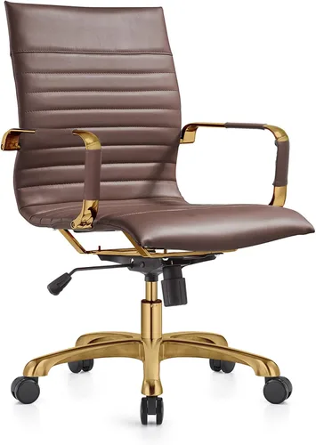 Vista 38 de LeisureMod Harris Silla de oficina con almohadilla suave, silla ejecutiva de piel sintética con base de acero dorado, altura ajustable, bloqueo
