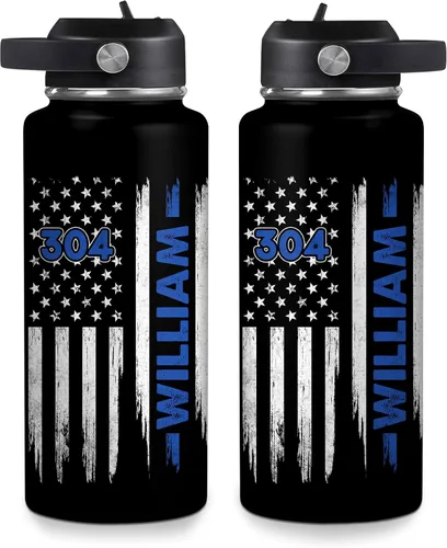 Vista 16 de Hyturtle Botella de Agua Personalizada de Policía - Botella de Acero Inoxidable Aislada con Tapa a Prueba de Fugas 18 oz, 32 oz - Regalo de Bandera