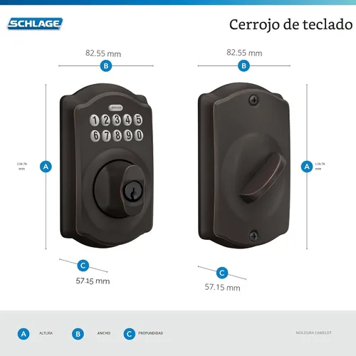 Vista 3 de Schlage - Cerradura electrónica para teclado, borde Camelot, bronce envejecido