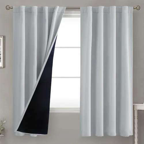 Vista 110 de BGment Cortinas 100% opacas beige de 63 pulgadas de largo con forro aislante térmico, bolsillo para varilla y lengüeta trasera de doble capa