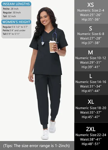 Vista 6 de Pantalones médicos de cintura alta para mujer, 8 bolsillos, cintura cónica, puños acanalados en los tobillos