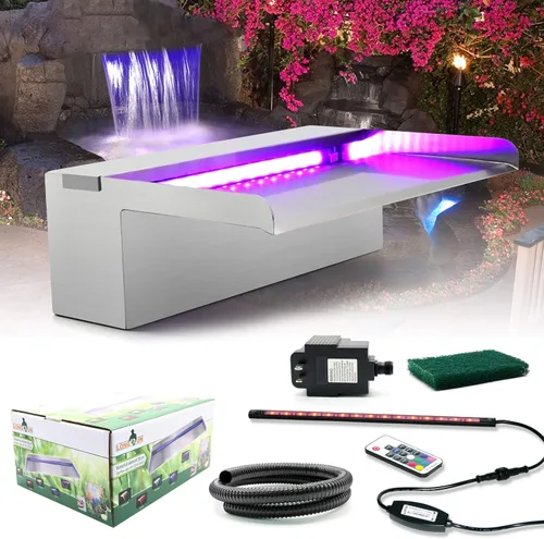 Vista 11 de Longrun Caja de cascada de estanque con kit de bomba, derrame de estanque de acero inoxidable 304 con bomba de 396 GPH 1500L/H para estanques, tira