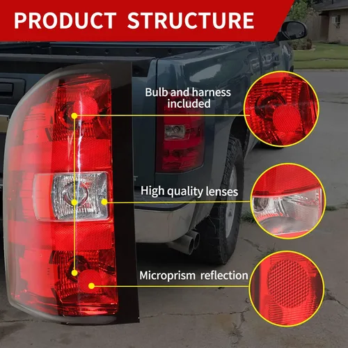 Vista 5 de Conjunto de luz trasera del lado del conductor para camioneta pickup Chevy Silverado estilo de fábrica 2007-2013 OE con bombillas y arnés
