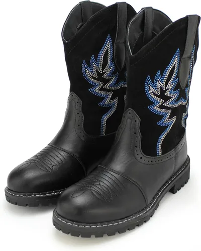 Vista 4 de Hawkwell Botas vaqueras occidentales de media pantorrilla para mujer, punta redonda, bordadas a la moda