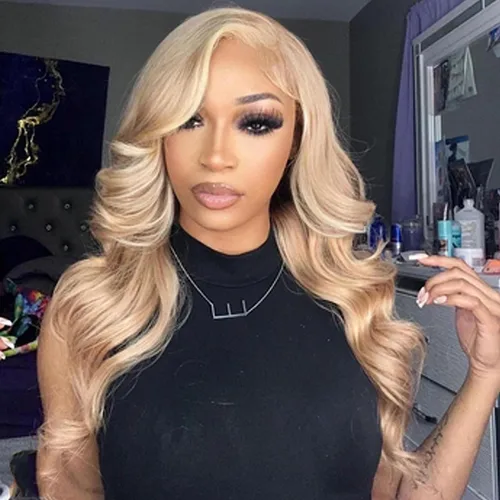 Vista 49 de 613 Peluca rubia realista sin pegamento con encaje frontal, peluca ondulada larga para mujeres blancas, 613 HD con encaje frontal, línea de cabello