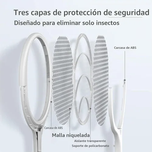 Vista 3 de Matamoscas eléctrico, raqueta exterminadora de insectos USB-C
