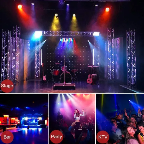 Vista 2 de MOSFiATA Paquete de 4 luces Par, RGB 36 luces LED de escenario activadas por sonido, control DMX, 7 modos de iluminación vertical con control