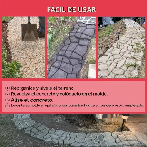 Vista 4 de Anothera Moldes reutilizables para caminos de hormigón de 17 x 17 x 1.6 pulgadas, moldeo de piedra Pathmate, pavimentadora de patio, césped, jardín