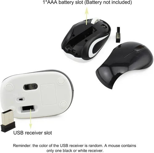 Vista 6 de Mini mouse inalámbrico para computadora, tamaño pequeño, portátil, compacto de viaje, USB óptico de 3 botones, 1000 DPI, mouse inalámbrico para Negro