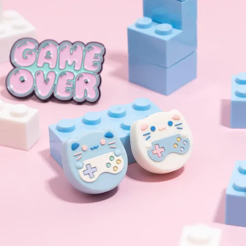 Vista 7 de GeekShare Cute Animal Theme Thumb Grip CapsCompatible with Nintendo Switch OLED Switch Lite Soft Silicone Joystick Cover4PCS- Gaming Cat