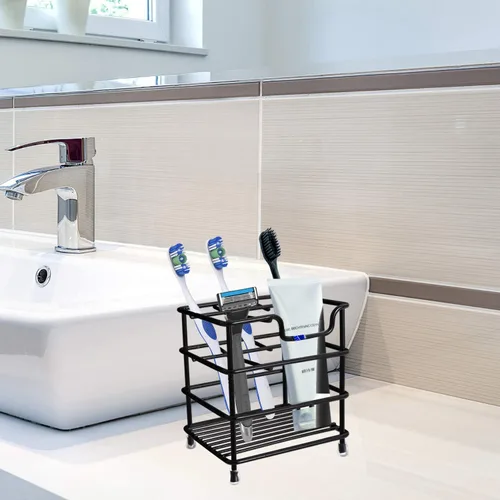 Vista 7 de Soportes de cepillo de dientes HYRIXDIRECT para baños, organizador de cepillo de dientes y pasta de dientes de acero inoxidable resistente a