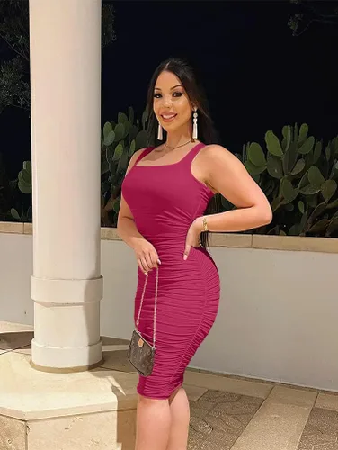 Vista 3 de BEAGIMEG Vestido midi sin mangas sexy fruncido para mujer