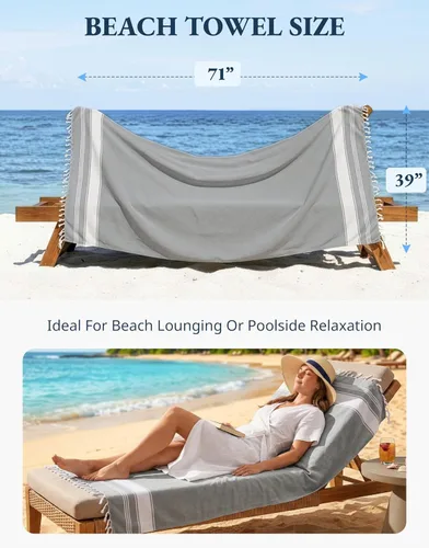 Vista 4 de LANE LINEN Toalla de Playa, Paquete de 2 Toallas de Playa de Gran Tamaño, 39"x71", Toallas de Piscina de Secado Rápido para Adultos, Absorbentes a