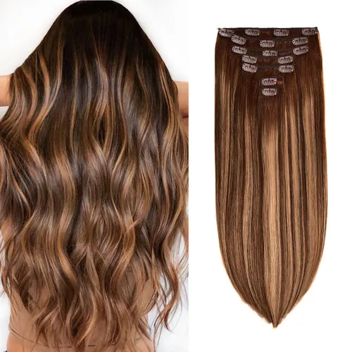 Vista 19 de Extensiones de cabello humano real con broches, 4.23 oz, 7 unidades, extensiones de cabello humano real con clip, de 14 pulgadas, rubio ceniza a