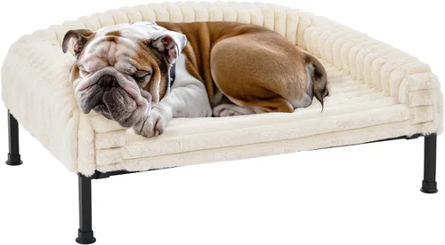 Vista 8 de Veehoo Cama elevada para perros con cojín de cojín, sofá cama de felpa esponjosa para perros pequeños, gatos, cuna elevada lavable para mascotas