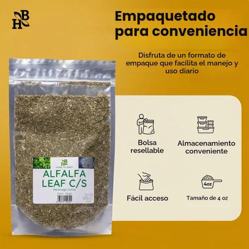 Vista 3 de Hoja de alfalfa cortada y tamizada de hierba a cuerpo – 4 onzas, medicago sativa silvestre, alfalfa de hojas sueltas de estilo orgánico para té