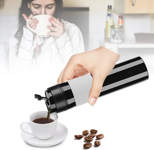 Vista 7 de Botella de café portátil de 11.8 fl oz, mini cafetera de café, cafetera de viaje, vaso de viaje. Equipado con protector contra salpicaduras, goma