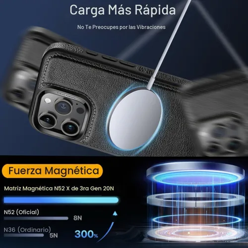 Vista 3 de Funda de piel para iPhone 16 Pro Max, mejorada [fuerte magnética], [compatible con MagSafe] [soporte invisible integrado] Funda protectora delgada