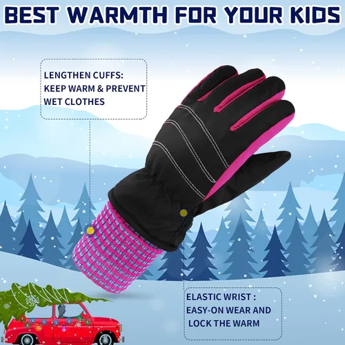 Vista 5 de SATINIOR 2 pares de guantes impermeables para niños, guantes de nieve cálidos para invierno, guantes de esquí para niños y niñas, resistentes al