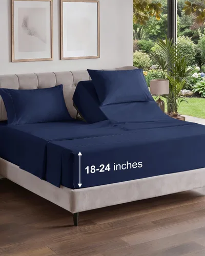 Vista 586 de Extra Deep Twin XL Sheet Set - 3 Piece College Dorm Room - White 01-Blanco